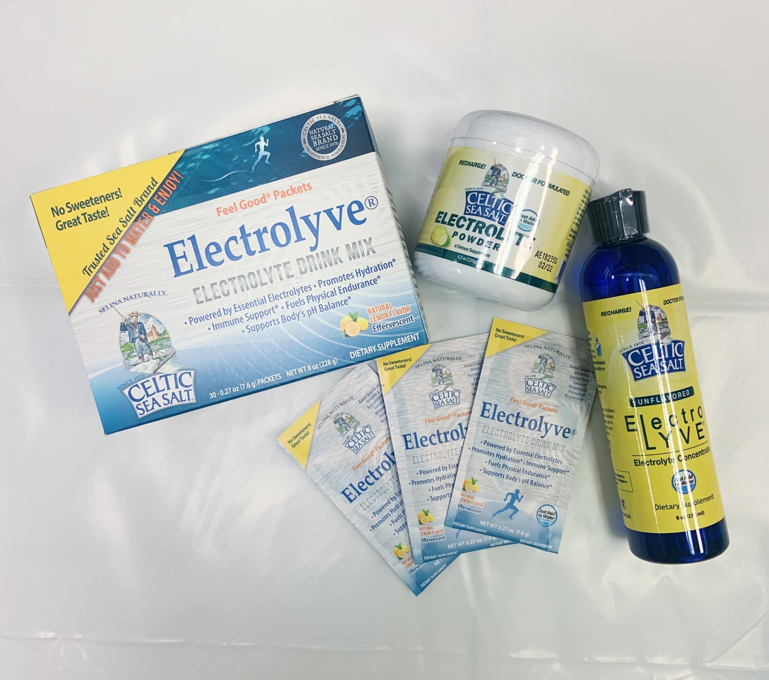 Electrolyte health products presented in both boxes and bottles, providing a comprehensive solution for maintaining hydration and overall well-being